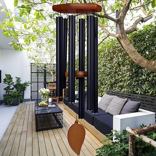 TESECU 38" Sympathy Wind Chimes for Outside Deep Tone, Memorial Loss of a Loved, Large Wind Chimes with 6 Thicken Tubes & Hook, Outdoor Souvenir Mother, Garden Decor - 38IN black