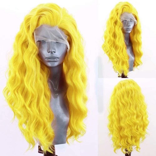 RDY Lemon Yellow Fashion Lace Front Wigs for Women Pre Plucked Body Wave Synthetic Wig with Free Part Natural Hairline Wig Cosplay Party Makeup Wigs 24Inches - 24 Inch (Pack of 1) 2014 Yellow