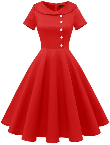 Wedtrend Women's 1950s Vintage Audrey Hepburn Style Cocktail Swing Dresses - 3X-Large Red