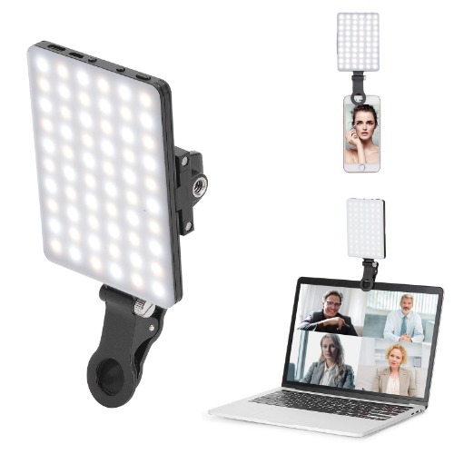 Newmowa 60 LED High Power Rechargeable Clip Fill Video Light with Front & Back Clip, Adjusted 3 Light Modes for Phone, iPhone, Android, iPad, Laptop, for Makeup, Selfie, Vlog, Video Conference - 