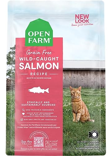 Open Farm Wild-Caught Salmon Grain-Free Dry Cat Food, Responsibly Sourced Pacific Salmon Recipe with Non-GMO Superfoods and No Artificial Flavors or Preservatives, 2 lbs - Wild-Caught Salmon - 2 Pound (Pack of 1)