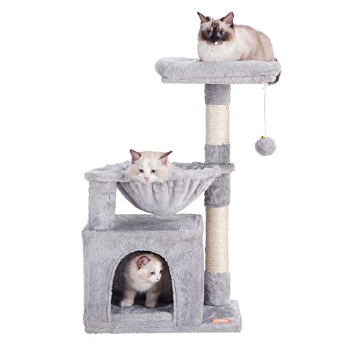 Heybly Cat Tree Cat Tower Condo with Sisal-Covered Scratching Posts and Basket for Kitten Light Gray HCT002SW - Light Grey