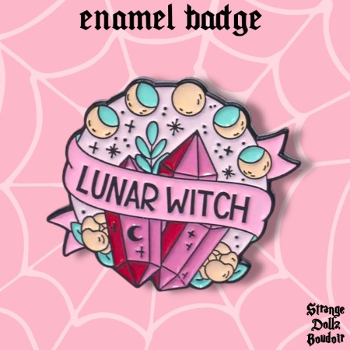 Lunar Witch Crystals Moonphase enamel badge pin, pastel goth, Strange Dollz Boudoir
