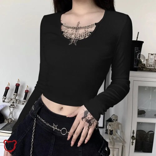 Butterfly Chain Long Sleeve Shirt - Black / L