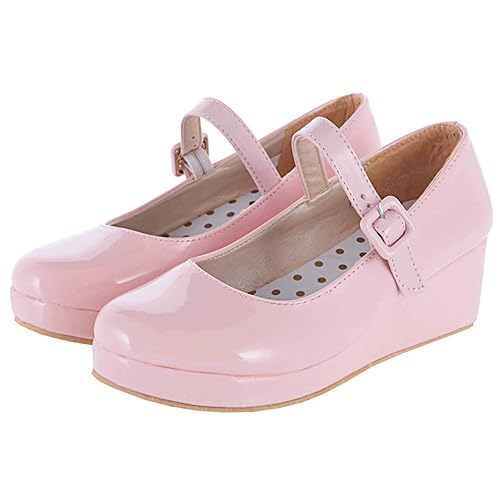 Parisuit Womens Mary Jane Wedge Platform Shoes Patent Leather Ankle Strap Pumps Sweet Shoes - 9 - Pink