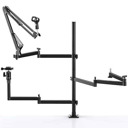 Live Broadcast Boom Arm, ULANZI Flexible Desk Mount Camera Arm Clamp Webcam Stand, Microphone Boom Arm for Blue Yeti Snowball Yeti Nano, Webcam, Camera, LED Light, Voice Recording, Podcasting - LS01