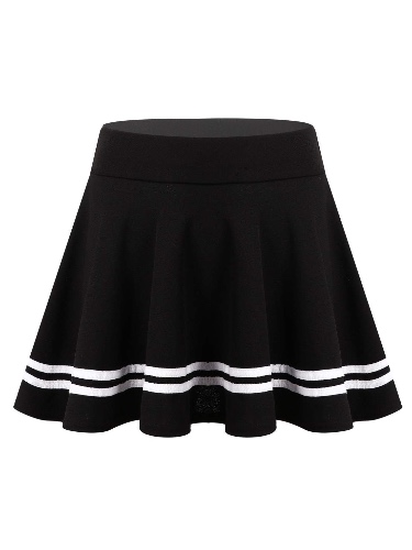 FEESHOW Women's High Waist Striped Pleated Flared A Line Mini Skater Skirt - Small - A Black