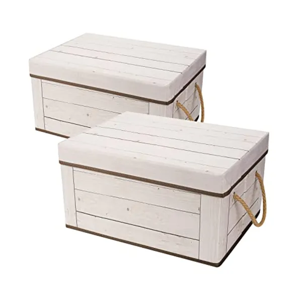 Livememory Memory Box for Keepsake, Decorative Storage Boxes with Lids and Handles for Storage, Decorative - L15.7 x W11.8 x H7.9 Inches (Not Made of Wood, 2 Pack)