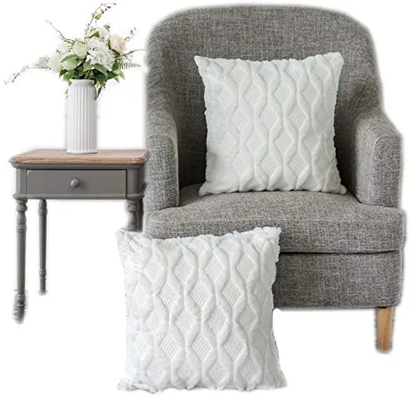LANANAS Decorative Square Throw Pillow Covers Set Super Soft Luxury Faux Fur Pillow Case Cover for Sofa Living Room 18 x 18 Inch Pack of 2 (18"x 18", Pack of 2, Pearl White)