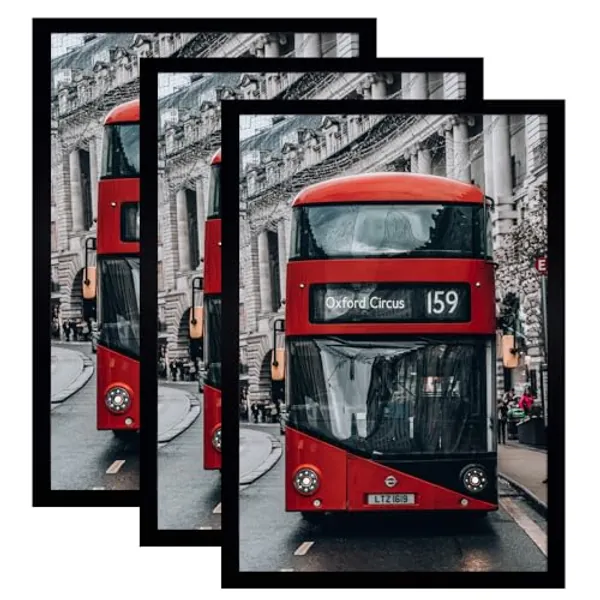 13x19 Frame Black 3 Pack, 13x19 Poster Frame Solid Wood with Plexiglass, Mounting Hardware Included