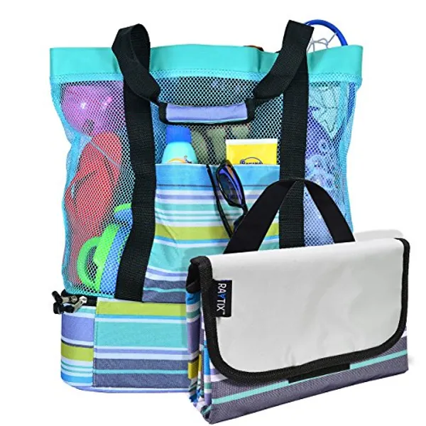 Raytix Beach Bag with Lightweight Fold Up 5’x6’Beach Mat & built-in cooler