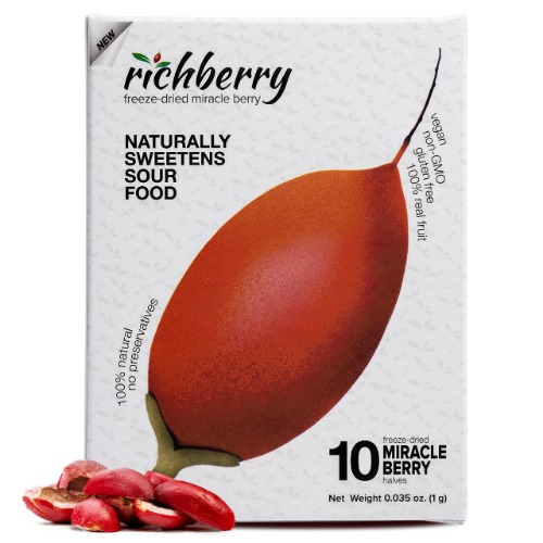 Miracle Berry by richberry, 10-Halves, Freeze Dried Premium Fruits, 100% Real Fruit, No Preservatives, Naturally Sweetens Sour Foods, Great for Snacks and Taste Tripping, Low Sugar Diet, Vegan - 