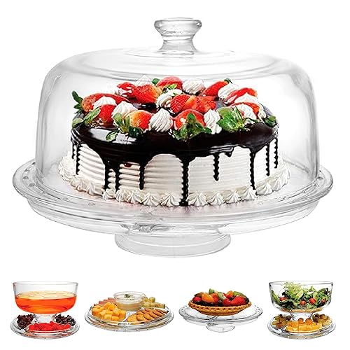 EXTRA LARGE (12") 6 in 1 Acrylic Cake Stand with Dome Lid Multifunctional Serving Platter and Cake Plate, Salad Bowl/Veggie Platter/Punch bowl/Desert Platter/Chips & Dip - BPA Free