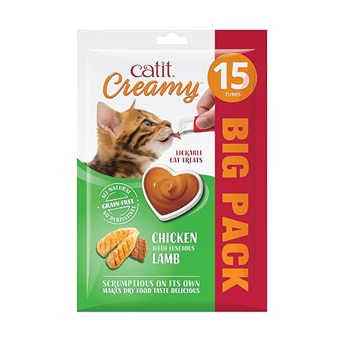 Catit Creamy Chicken & Lamb Lickable Cat Treats, 15 x 10g - Chicken and Lam