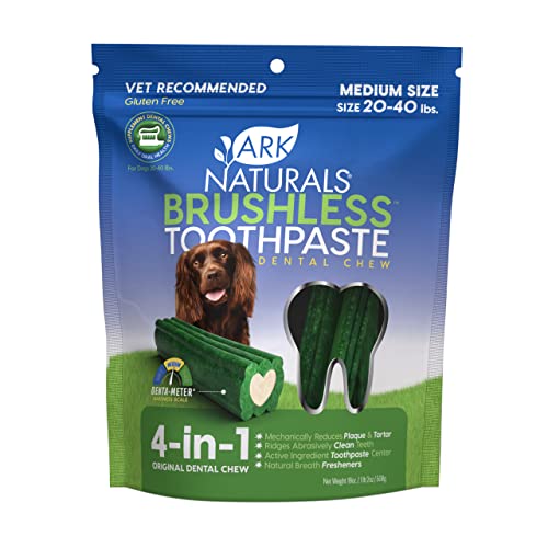 Ark Naturals Brushless Toothpaste, Dog Dental Chews for Medium Breeds, Freshens Breath, Helps Reduce Plaque & Tartar, 18oz, 1 Pack - Medium Breed - 18 Ounce (Pack of 1)