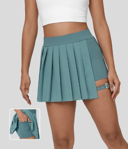 Breezeful™ High Waisted Pleated 2-in-1 Side Pocket Adjustable Buckle Mini Quick Dry Casual Skirt