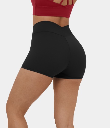 Softlyzero™ High Waisted Crossover Plain Yoga Biker Shorts 3''