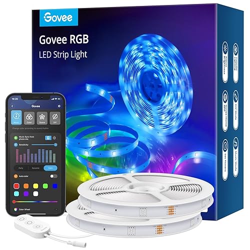 Govee Smart LED Strip Lights for Bedroom, 32.8ft WiFi LED Light Strip Work with Alexa Google Assistant, 16 Million Colors with App Control and Music Sync LED Lights for Christmas, 2 Rolls of 16.4ft - 32.8ft