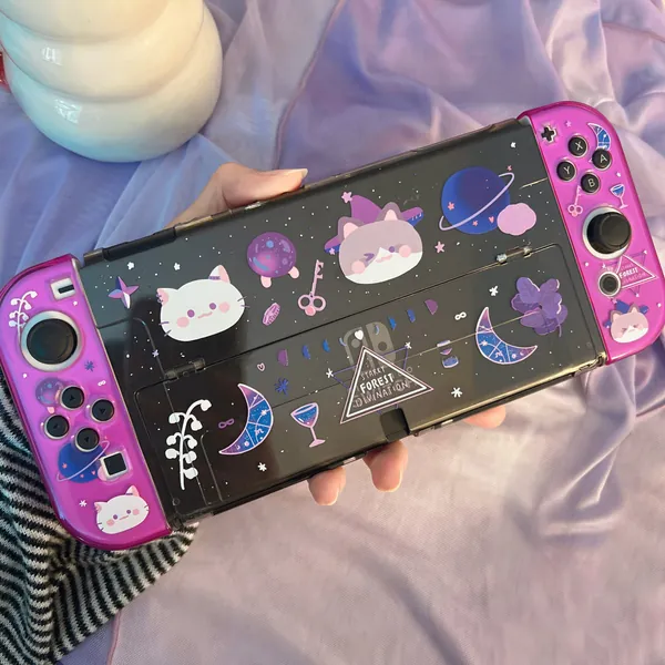 Cute Cat Divination Nintendo Switch Oled case, kawaii ragdoll cat switch shell cover skins accessories soft TPU PC