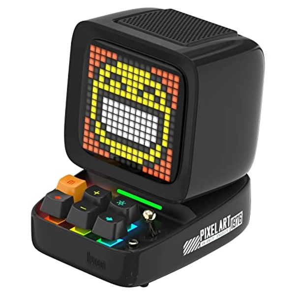 Divoom Ditoo Pixel Art LED Tragbarer Bluetooth Lautsprecher, 256 Programmierbares LED Panel mit Party Licht, Smart Digital Tischuhr, Gaming Musikbox unterstützt TF Karte & Radio