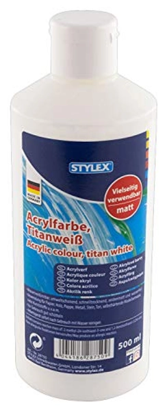 Stylex 28750 - Acrylfarbe auf Wasserbasis, 500 ml Flasche in titanweiß, matt, hohe Deck- und Farbkraft, lichtbeständig, schnelltrocknend und wasserfest