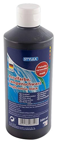 Stylex 28754 - Acrylfarbe auf Wasserbasis, 500 ml Flasche in lampenschwarz, matt, hohe Deck- und Farbkraft, lichtbeständig, schnelltrocknend und wasserfest