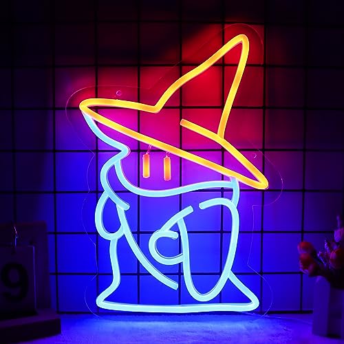 Black Mage Neon Signs Fantasy Neon Lights Final Fantasy Black Mage Led Light Sign Party Masquerade Christmas Bedroom Bar Living Room Party Man Cave Game Room Party Gamer Decor 14 * 11 Inch - magician