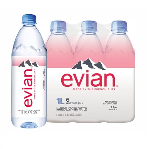 evian Natural Spring Water, 1 Liter Premium Water Bottles, 33.8 Fl Oz (Pack of 6) - 33.8 Fl Oz (Pack of 6)