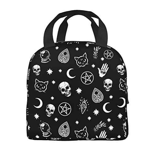 YNAHWT Goth Halloween Skull cat Insulated Lunch Bag for Women Reusable Gothic Lunch Box Men Food Containers Portable Cooler Bags Reusable Snack Tote Bag for Girls Boys - Cute Cat