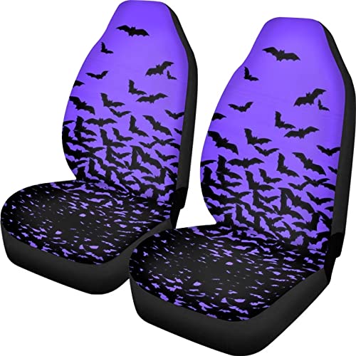 Uourmeti Goth Bat Car Seat Covers Front Seat Only Halloween Front Seats 2 Pcs Universal Car Front Seat Protectors Set Universal Fits Most Car Truck Van and SUV Decoration Black Purple - Black,Purple