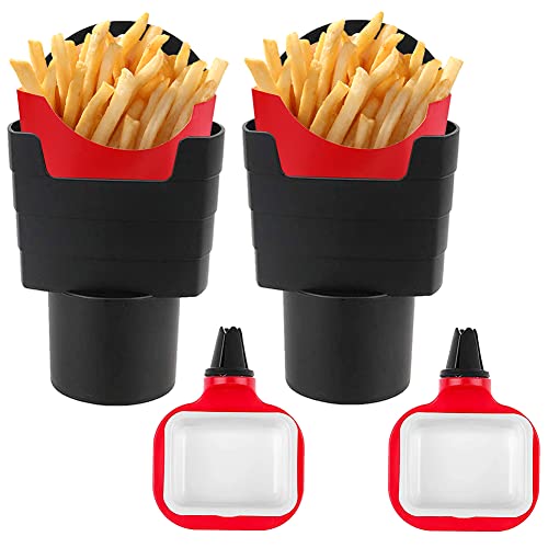 Dip Clip In-Car Sauce Holder & Car Fries Holder, 4Pcs Car Accessories Interior Mini Car Accessories, Car Cup Holders for Hot Drinks, Dip Clip Cups Gift for Sauce Lovers (Black) - C
