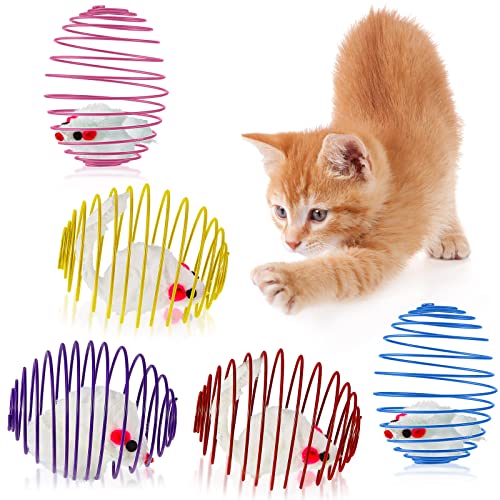 5 Pcs Cat Spring Balls Stretchable Cat Springs Toys Interactive Cat Toys Rolling Cat Balls Colorful Playful Coils Spring Action Toy Caged Rats for Kitten Cat Pet Supplies Indoor Play, Random Color