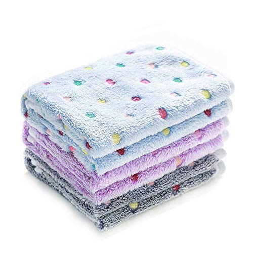 1 Pack 3 Blankets Super Soft Cute Dot Pattern Pet Blanket Flannel Throw for Dog Puppy Cat Blue/Purple/Grey Small - Small (Pack of 3) - Blue/Purple/Grey