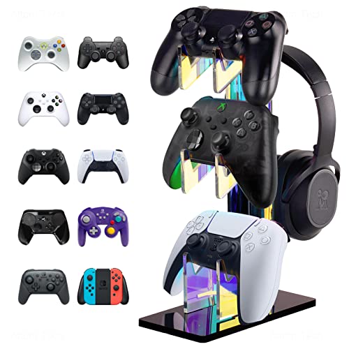 NiHome Iridescent Acrylic Multi-Tier Universal Game Controller Headset Holder Stand for PS5 Xbox ONE Switch Colorful Controller Stand Gaming Accessories Anti-Slip Stable Headphone Holder (3-Tier) - 3-Tier