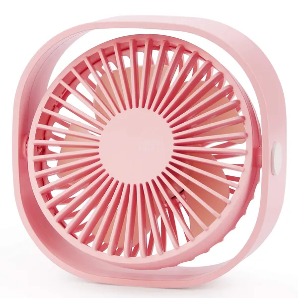 USB Table Fan Portable Mini Personal Desk Fan with 360 Rotation and Adjustable 3 Speed for Office, Travel-Pink - Pink