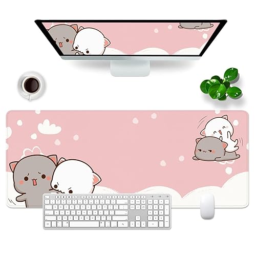 WYDUCVI Pink Gaming Mouse Mat Cat Large Mouse Mat Ms. XL Desk Mat 31.5x11.8x0.12 inch (80x30 CM) Kawaii Large Desk Pad Cute Mouse Mat Gifts for Women (Cute cat -6) - Cute cat -6