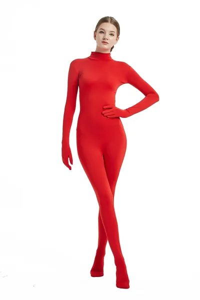 Full Bodysuit Womens Costume Without Hood Spandex Zentai Unitard Body Suit - Small Red