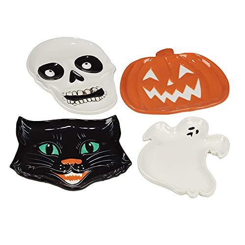 Certified International Scaredy Cat 3-D Candy/Treat Plate, Set of 4 Assorted Designs, Multicolor