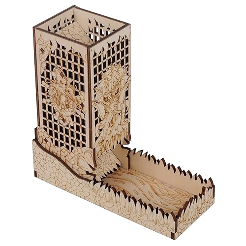 CZYY Dice Tower with Tray Wood Laser Etched Mind Flayer Portable and Collapsible Dice Roller Perfect for Board Game and Tabletop RPG (Cthulhu) - Cthulhu