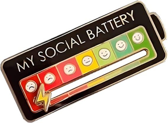 Funny Social Battery Pin - Interactive Enamel Mood Pin for 7 Days A Week,Lucky Enamel Pin,Enamel Pins for Clothing Backpack Hat Decoration. - black