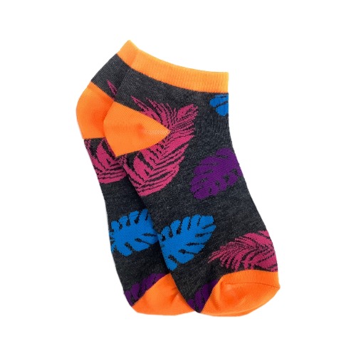 Leaf Pattern Ankle Socks (Adult Medium) - Gray Orange