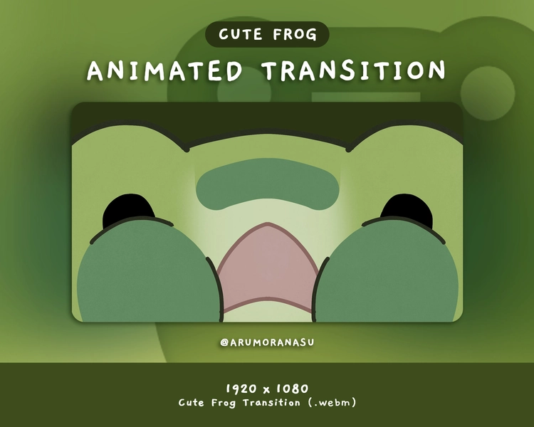 Kawaii Frog - Animated Stream Transition | Twitch Transition, OBS, Stream Assets, Stinger, Kawaii, Frog, YouTube, Cute Frog, Green