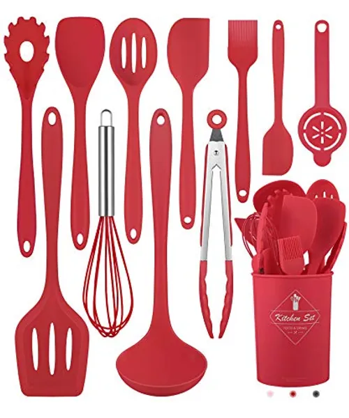 Pranski Kitchen Utensils Set-12 Pieces Silicone Cooking Utensils Set (Dishwasher Safe) 392°F Heat Resistant Spatula Set, Nonstick Cookware