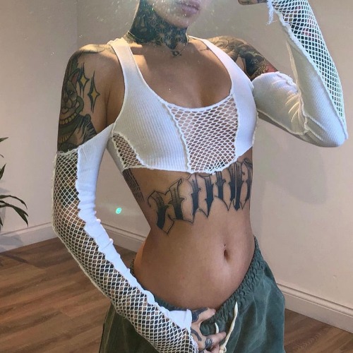 White Mesh Fishnet Top - white / S