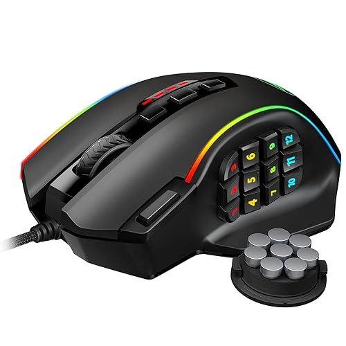 Redragon Gaming Mouse, MMO Gaming Mouse UP 16,000 DPI, 16 Macro Programmable Buttons, RGB Gaming Mouse with 12 Side Buttons, 8 * 2.4g Weight Tuning for PC Laptop MOBA FPS, M901K, Black - M901K - Black