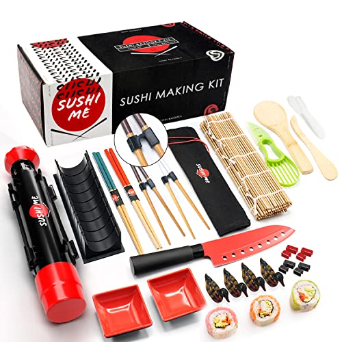 Sushi Making Kit - For Home Includes Roller, Bazooka, Avocado Slicer, Knife, Bamboo Rolling Mat, Chop Sticks Pack Reusable, Best Maker