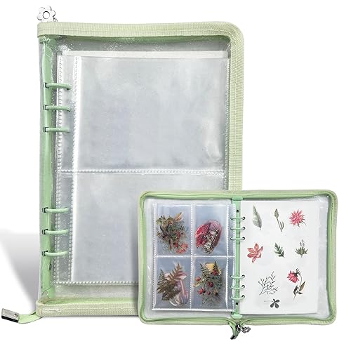 NOCAFI Sticker Storage Organizer Sticker Collecting Zipper Binder Album Reusable Sticker Collecting Book for Adult with Blank Release Paper and Pocket, A5 Sticker Album for Collecting Sticker (Green) - Green
