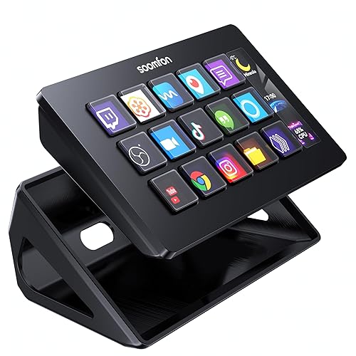 SOOMFON Stream Controller, Production Console Deck 15 Touches Macro, Stream Control Deck Déclencher des Actions dans OBS, Twitch, YouTube, PS et autres Apps, Stream Contrôleur Deck Compatible PC/MAC