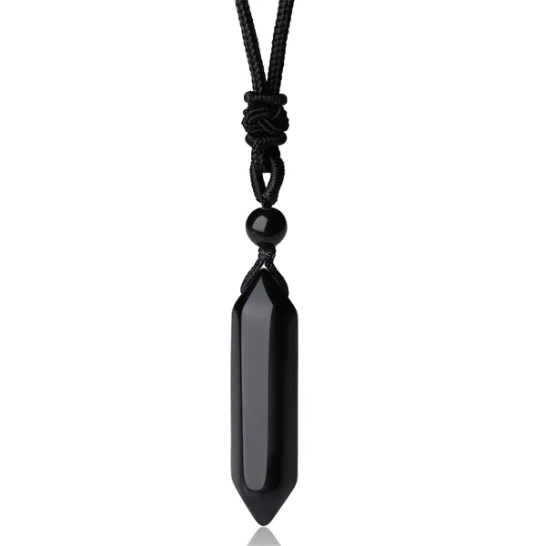 YATOJUZI Obsidian Healing Crystal Stone Necklace Hexagonal Pointed Pendant Necklaces Adjustable Rope Natural Gemstone Necklace Reiki Enger Quartz Jewelry for Women Men - Black-Obsidian