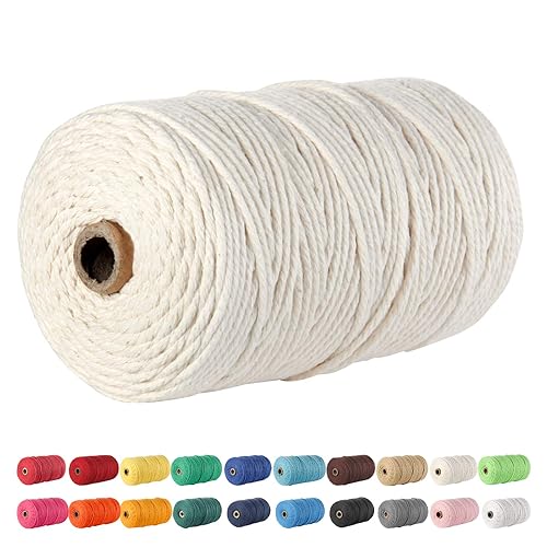 Macrame Cord, POZEAN 3mm x 220 Yards (About 200m) Cotton Rope, 100% Natural Cotton Macrame Rope for Wall Hanging,Plant Hangers,DIY Crafts Knitting,Christmas Wedding Decorative Projects(Beige Yellow) - Beige Yellow 3mm 220Yards